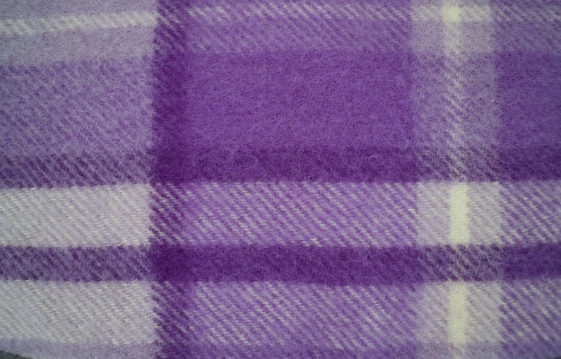 checks in purple and cream...winter coat for a whippet in vintage wool blanket and polar fleece