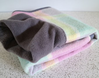 checks in peppermint pastels...winter coat for a whippet in vintage wool blanket and polar fleece