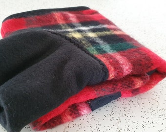 tartan checks in red, black and green...winter coat for an Italian greyhound in vintage blanket and fleece