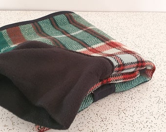 plaid checks in rust and forest green...winter coat for a whippet in vintage wool blanket and fleece