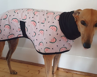 watermelon in mauve...autumn or spring coat for a greyhound in fleece and flannelette