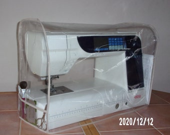 21" x 10" x 12" Dust Cover for Sewing Machine Clear Plastic Choose Trim Color - Fits Elna 740 & Bernina 570 QE