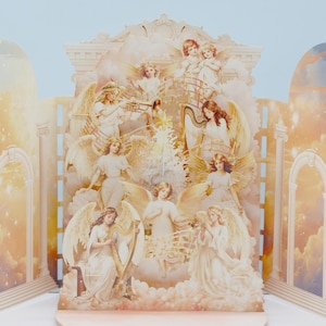 Carte pop-up ange, carte pop-up 3D pour fête céleste, carte de joyeux Noël, cadeau de Noël unique pour les amoureux des anges, carte de Noël faite main