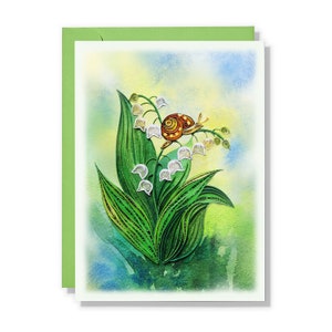 Carte de joyeux anniversaire quilling, carte fleur de muguet et escargot, cadeau d'anniversaire pour femme, maman, fille, fille, fleur du mois de naissance