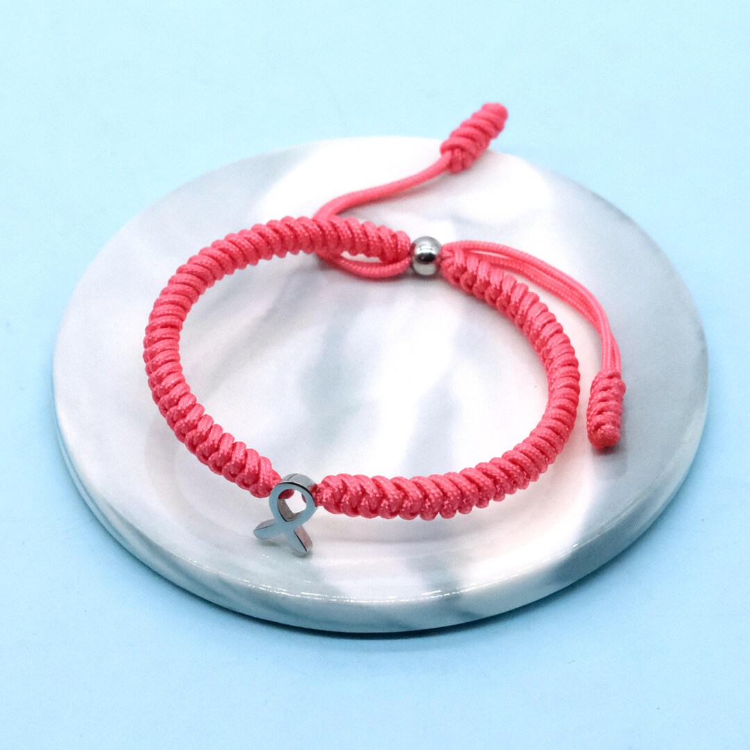 Coral Ribbon Awareness Bracelet, Stainless Steel HOPE Ribbon Charm ...