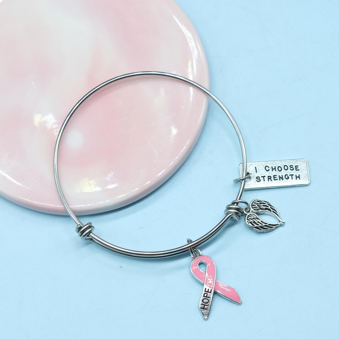 Breast Cancer Survivor Awareness Bracelet, Stainless Steel HOPE Ribbon ...