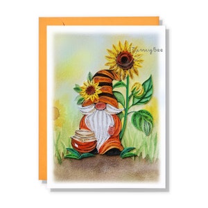 Carte de fête des mères heureuse, carte de quilling gnomes tournesol, carte artistique faite main avec peinture à l'aquarelle, carte pour la fête des mères pour maman, grand-mère