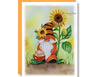 Carte de fête des mères heureuse, carte de quilling gnomes tournesol, carte artistique faite main avec peinture à l'aquarelle, carte pour la fête des mères pour maman, grand-mère