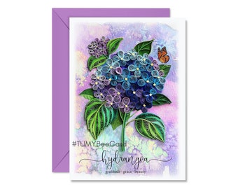 Blue Hydrangea Quilling Quilled Greeting Card, Flower Greeting Card, Blue Hydrangea Card, Card for All Occasions Her, Mom, Artful Card