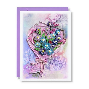 Quilling pense à vous carte, carte quilling fleur, carte pensée florale faite main pour amour, ami, famille, maman et papa