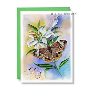 Carte de pensée Buffterfly en pensant à vous, carte de quilling artistique fleur papillon, carte pensée de vous faite main pour l'amour, un ami, une maman et un papa