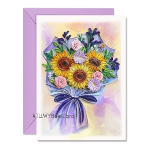 Thinking Of You Card, Fabulous Sunflower Greeting Card, Classy Sunflower Quilling Card, Handmade Quilled Card for Love, Family, Mom and Dad