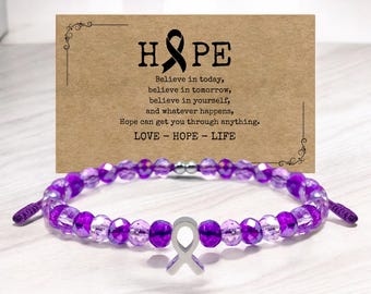 Lila Bewusstsein Kristall Perlen Armband für Bauchspeicheldrüsenkrebs, Epilepsie, Alzheimer, Lupus und mehr, Krebs Überlebend Geschenk, Schutz Armband