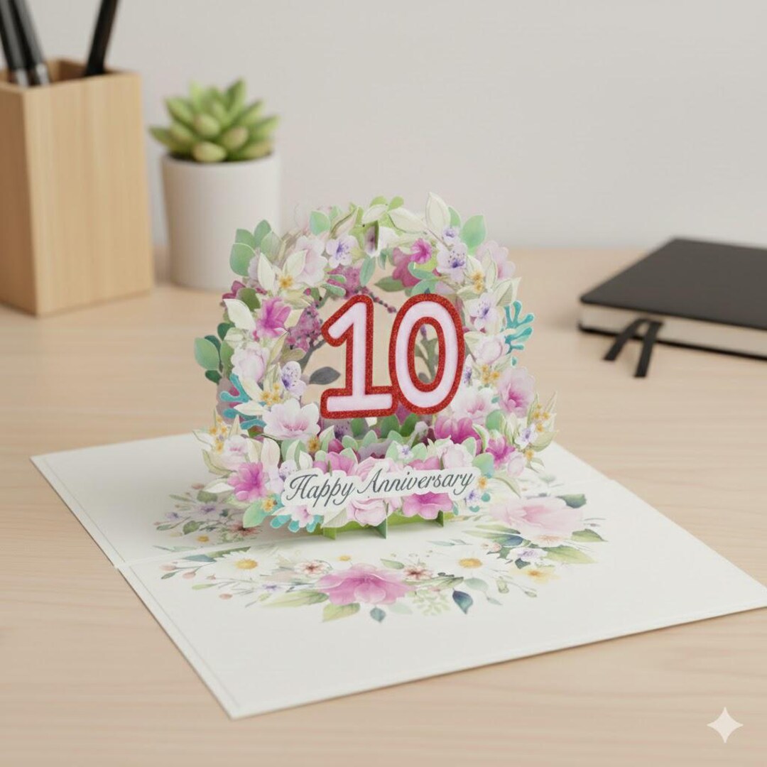Happy 10th Anniversary Card, 3d Pop up Anniversary Ten Years in