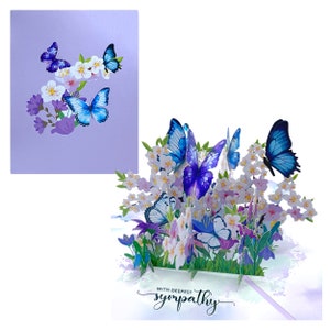 Carte pop-up papillons et fleurs, carte de vœux pop-up Sympathie la plus profonde, carte pense à vous, carte pop-up fleur 3D sympathie pour maman