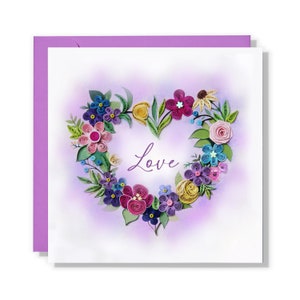 Bunte Blumen-Herz Quilling Karte, LOVE Blume Jubiläum Karte für Hochzeit, Verlobung, Valentinstag, handgemachte Quilling Karte für die Liebe