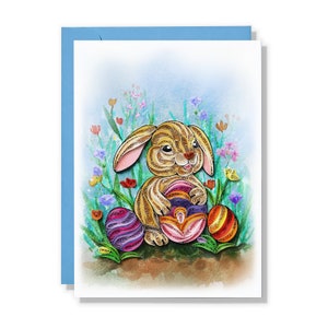 Jolie carte de lapin, jolie carte de Pâques, carte de voeux de joyeuses Pâques, carte-cadeaux de Pâques pour enfants famille, mari, femme, elle avec enveloppe