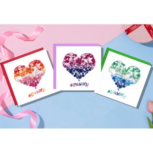 Carte LGBT Love Wins, cadeau bisexuel pour le mois de la fierté, carte lesbienne, carte de voeux hommes amour hommes, carte Quilling LGBTQ+, cadeau Saint-Valentin pour gay