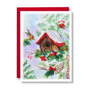 Couple d'oiseaux carte de Noël quilling, carte de Noël couple oiseaux, carte de Noël Noël pour l'amour ami maman à Noël, nouvel an, merci