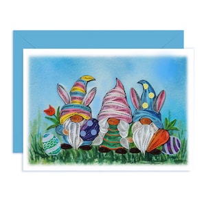 Carte des gnomes du jour de Pâques, carte de voeux de joyeuses Pâques, carte-cadeau du jour de Pâques pour les enfants famille, ami, mari, femme, elle, lui avec enveloppe