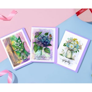 Carte de sympathie Daisy, carte de Quilling de muguet avec sympathie, carte d'hortensia bleu, carte de sympathie pour un être cher fait main
