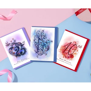 Carte de voeux joyeux anniversaire d'amour, carte de Quilling faite main pour mère père mari femme amour couple Saint Valentin anniversaire