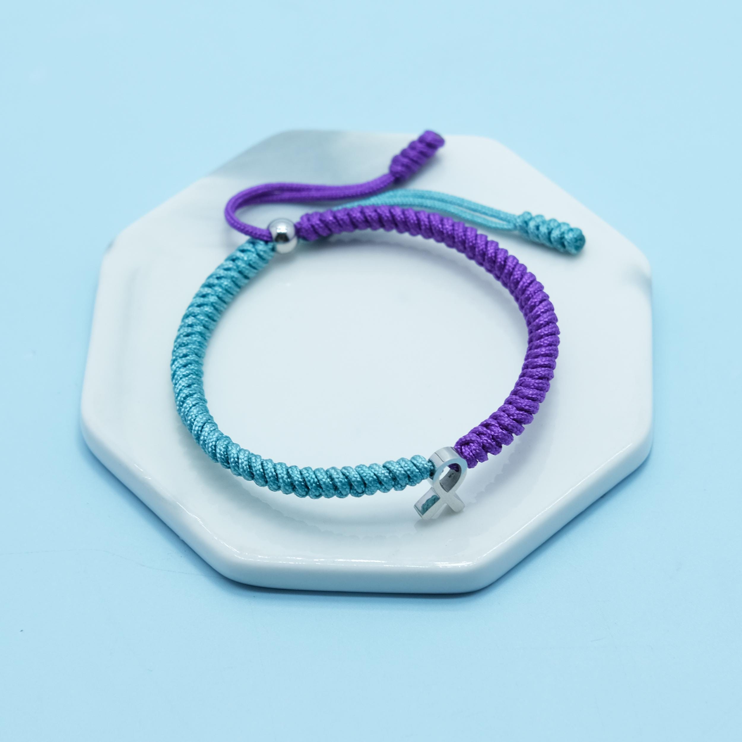 Teal and Purple Ribbon Awareness Bracelet, Stainless Steel HOPE Ribbon ...