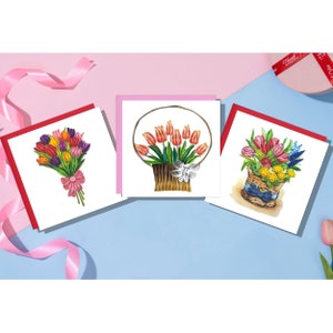 Handmade Flower Quilling Card, Tulip Bouquet Card, Tulip in a Vase Quilling Greeting Card, Birthday Gifts, Floral Card For Women,Mom,Girl