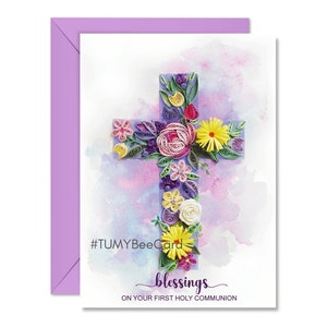 Carte de première communion, Carte mémoire joyeuse communion, Carte Pensées à vous pour des occasions spéciales, Carte de bénédictions pour petit-fils ou petite-fille