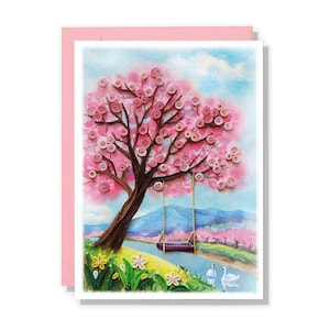 Carte de printemps rose, carte de Quilling quatre saisons, carte de voeux saisonnière pour toutes les occasions pour anniversaire, vacances pour lui, elle, ami, maman, papa