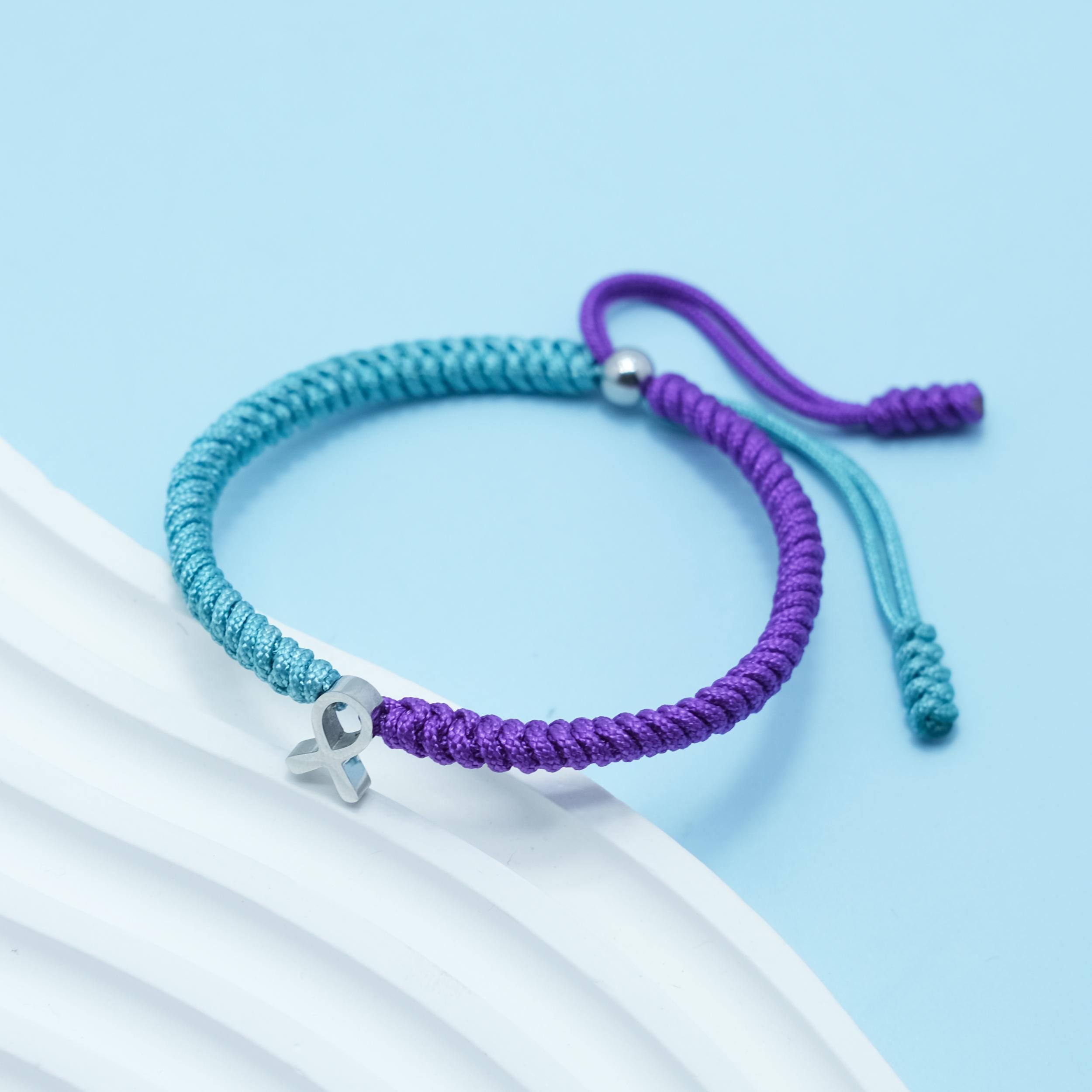 Teal and Purple Ribbon Awareness Bracelet, Stainless Steel HOPE Ribbon ...