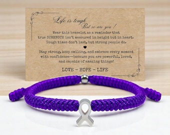 Cystic Fibrosis Awareness Armband, Edelstahl HOPE Ribbon Charm, Purple Ribbon Krieger, verstellbares Armband für eine Sache, Survivor Geschenk