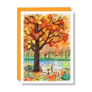 Carte jaune automne, carte quilling quatre saisons, carte de voeux saisonnière pour toutes les occasions pour anniversaire, vacances pour lui, elle, ami, maman, papa