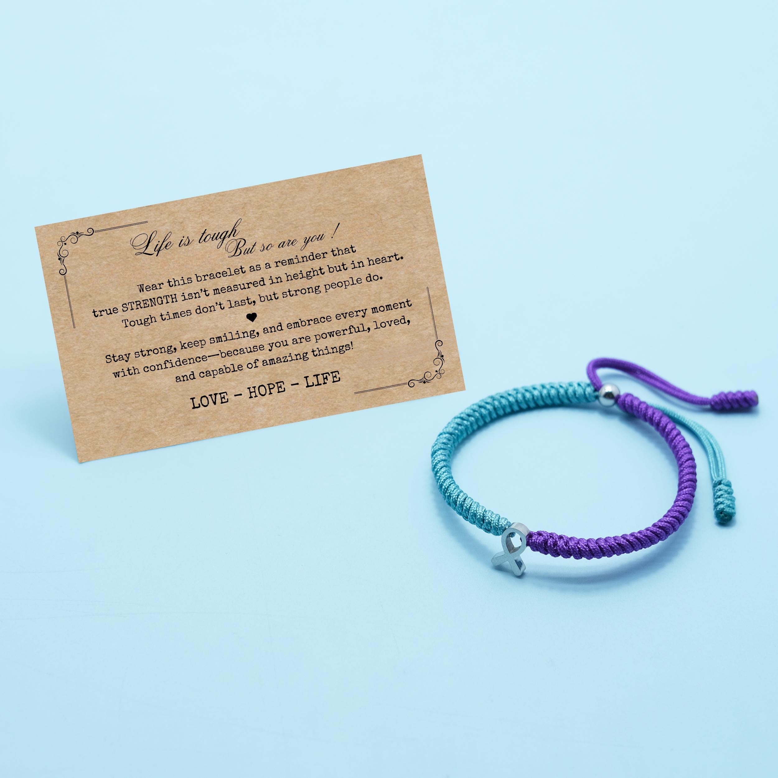 Teal and Purple Ribbon Awareness Bracelet, Stainless Steel HOPE Ribbon ...