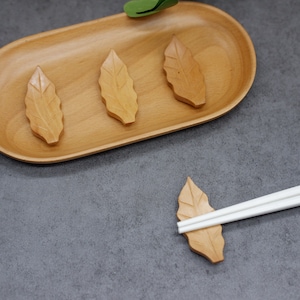 Handmade Wooden Cute Leaf Chopstick Rest, Luxury Wood Chopstick Holders, Chopstick Rest for Home Decor, Decorative Wooden Chopstick Holder