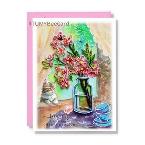 Carte de joyeux anniversaire quilling, carte de fleurs de naissance de mars, carte florale de fleurs de cerisier pour femme, maman, fille, fille, cadeaux d'anniversaire faits main
