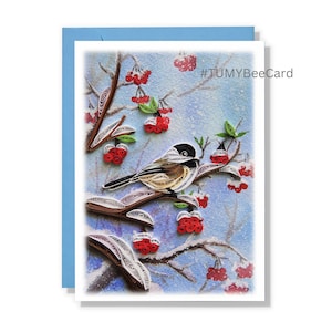 Carte oiseau d'hiver, carte de Quilling quatre saisons, carte de voeux saisonnière pour toutes les occasions pour anniversaire, vacances pour lui, elle, ami, maman, papa