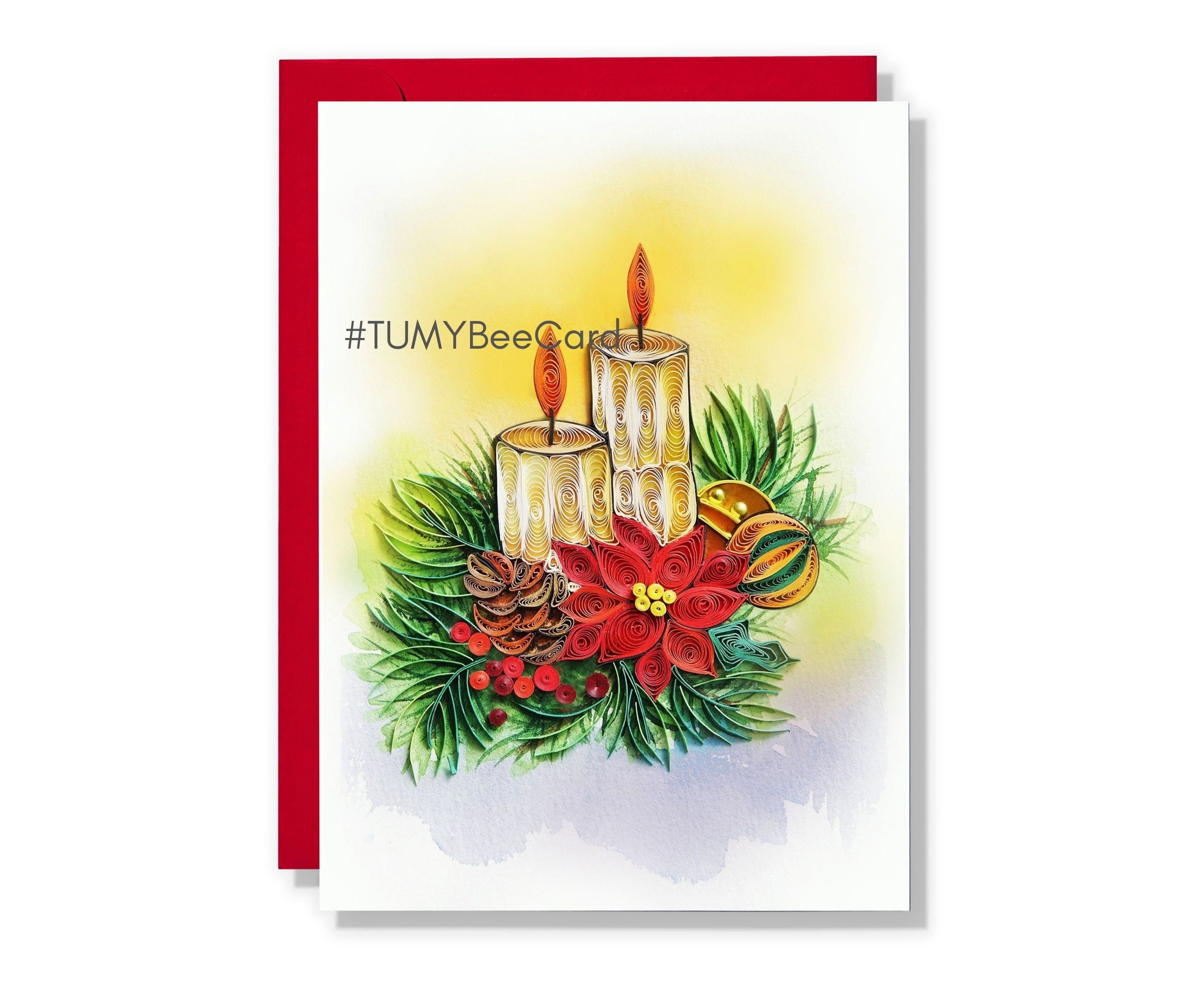 Quilling Candle Christmas Quilling Card, Candle Xmas Card, Handmade Christmas Card for Love Friend Mom on Xmas, New Year, Thanks Giving