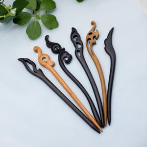 Wing Wooden Hair Stick, Unique Shape Black Wooden Hair Stick, Handmade Carved Wooden Hair Stick One Prong, Hair Accessories for Buns