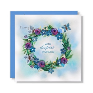 Carte de quilling de sympathie rose et violette, carte de voeux de sympathie avec enveloppe, carte de quilling 3D fleur, carte de sympathie la plus profonde faite main