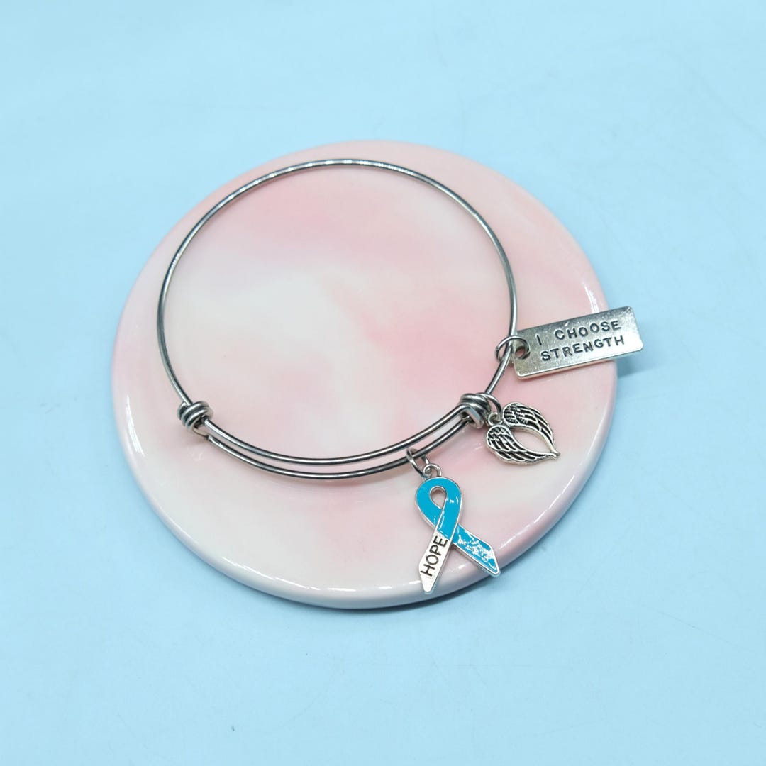 Blue Survivor Awareness Bracelet, Stainless Steel HOPE Ribbon Charm ...