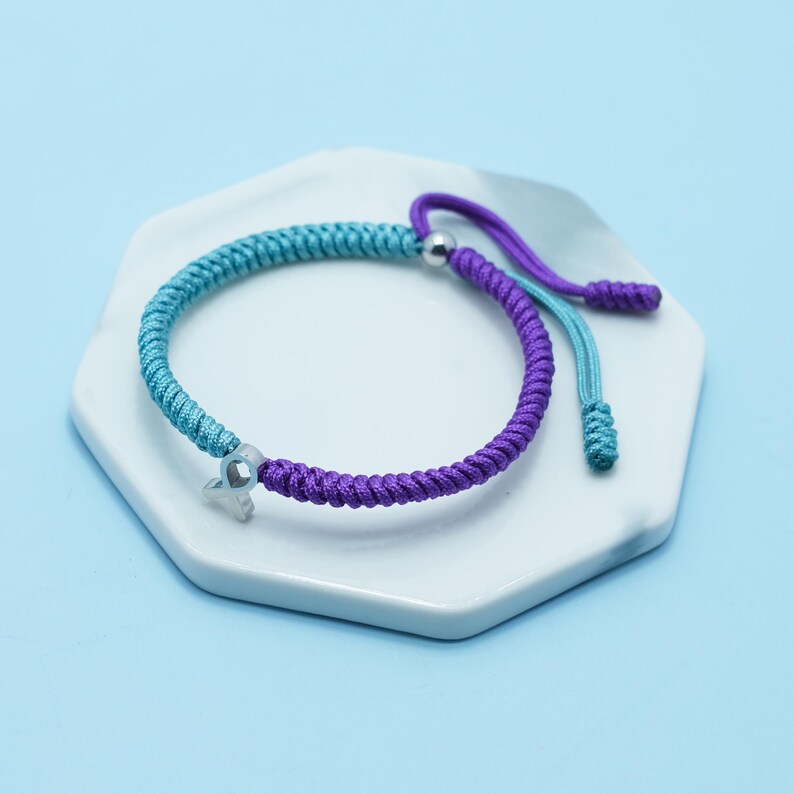 Teal and Purple Ribbon Awareness Bracelet, Stainless Steel HOPE Ribbon ...