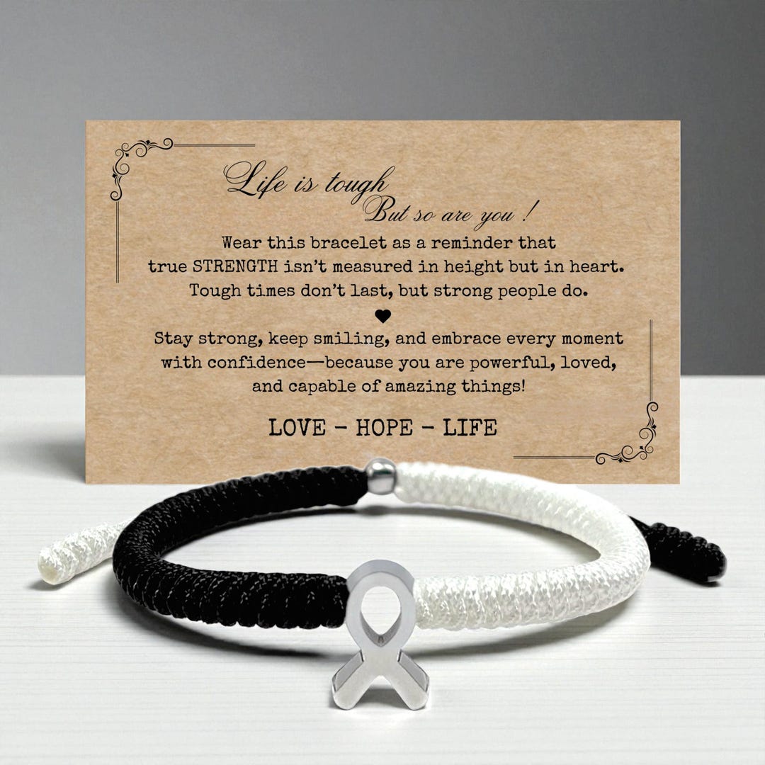 Black and White Ribbon Awareness Bracelet, Stainless Steel HOPE Ribbon ...