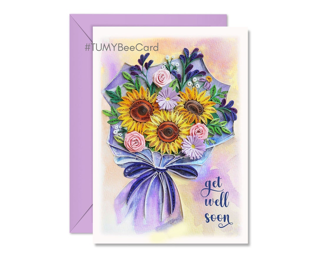 Sunflower Get Well Soon Quilling Card, Handmade Flower Card for Get