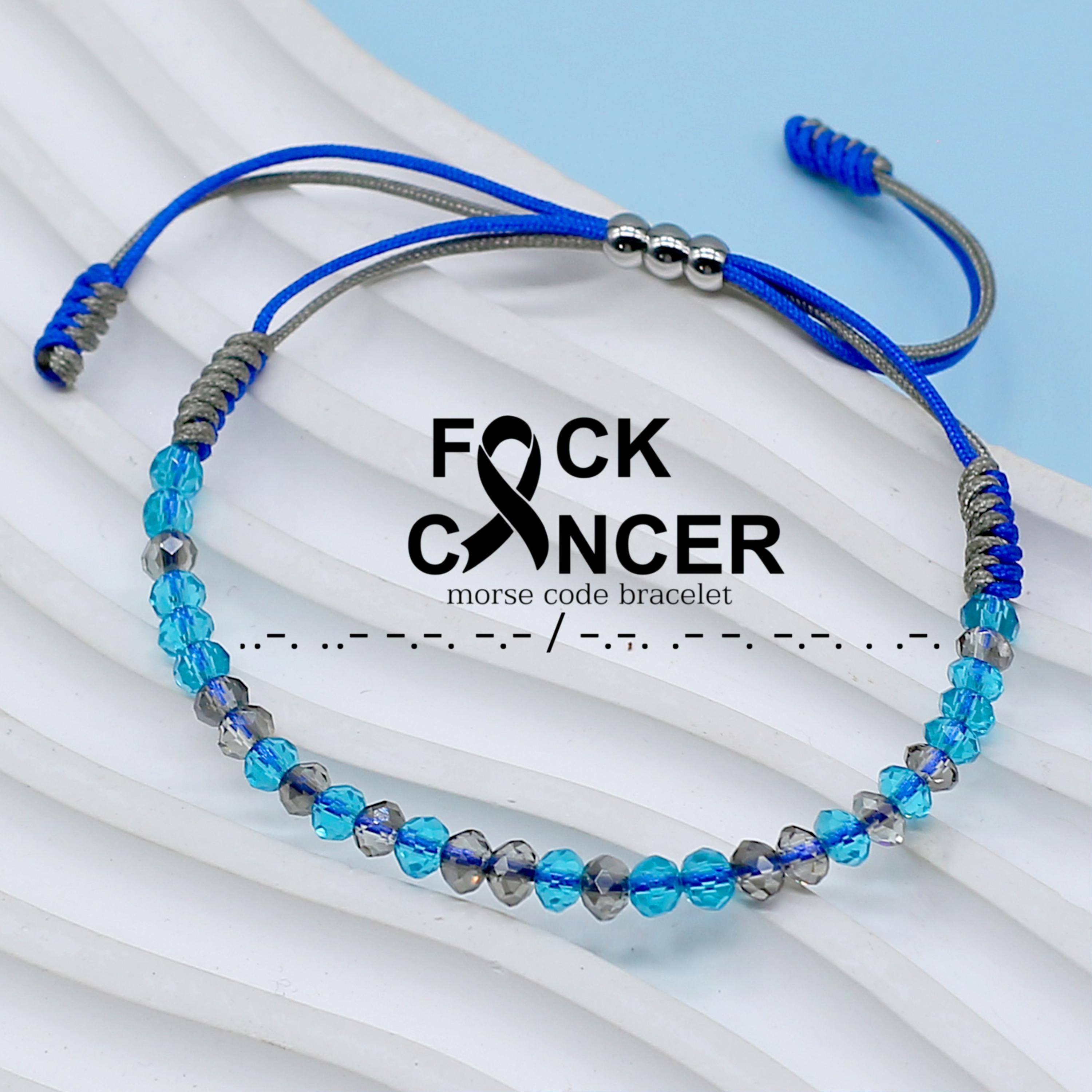Type 1 Type 2 Diabetes Awareness Fuck Cancer Crystal Bead Morse Code Bracelet, Dainty Awareness Bracelet for a Cause, Cancer Survivor Gift