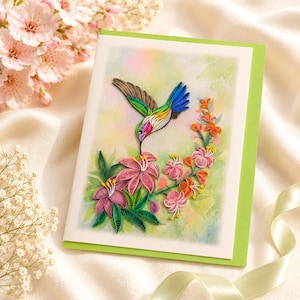 Hummings Birds and Flowers Quilling Card, Cute Animal Card for All Occasions for Birthday, Congratulation, Thinking of You for Mom, Women