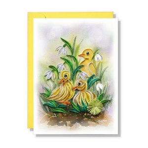Carte de joyeux anniversaire quilling, carte perce-neige et fleur de canard, cadeau d'anniversaire pour femme, maman, fille, fille, carte piquants, fleur du mois de naissance
