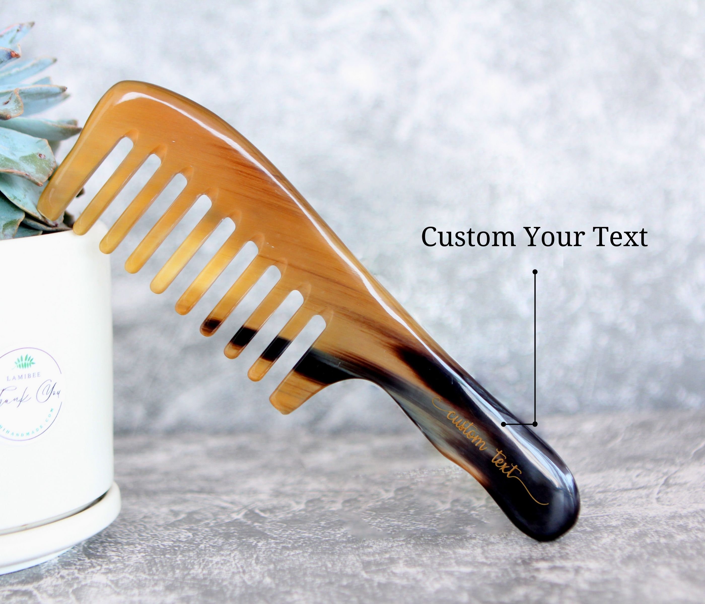 Vintage 1950’s Pre Ban Carved Horn Hair Comb, Handmade in France, Unused, OOAK HAND CARVED HORN COMB – Healthy horn comb main image 3