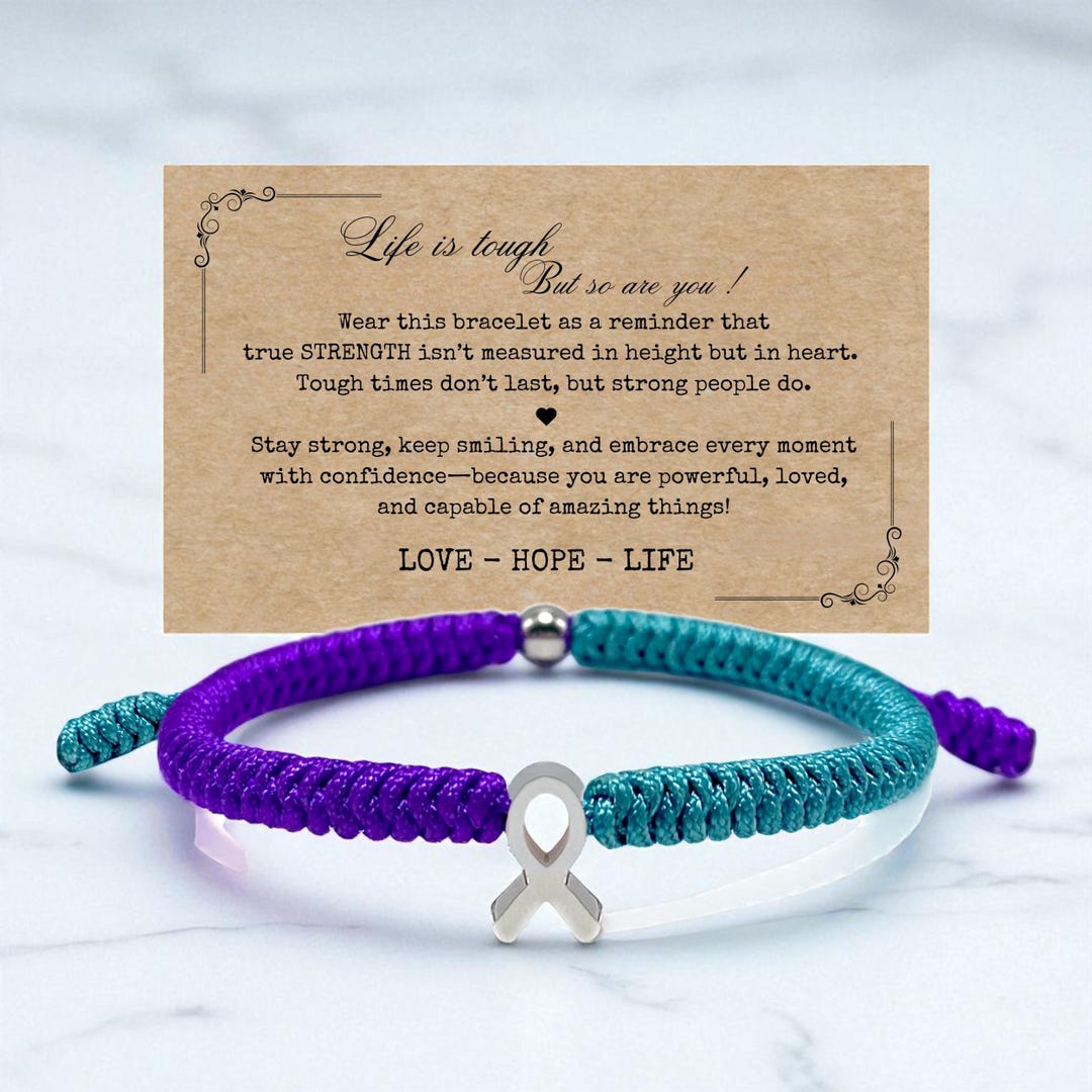 Teal and Purple Ribbon Awareness Bracelet, Stainless Steel HOPE Ribbon ...