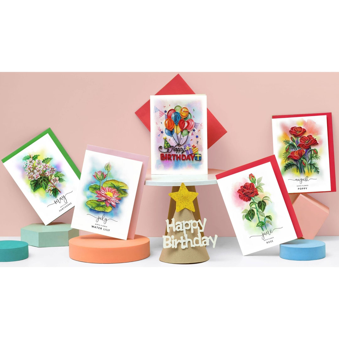 TUMYBee Honeysuckle Card Flower Card, Birthday Flower Quilling Card, Card For Women Born In June, Birth Month Flower Card, 12 Month Birthday